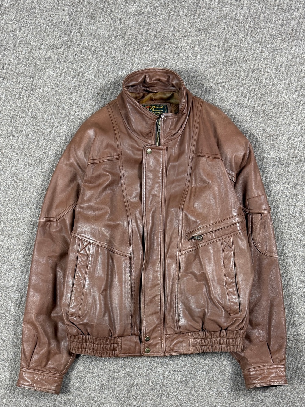 Vintage Reed Brown Genuine Leather Bomber Jacket Men’s 46 XL/XXL 90s Funnel Neck